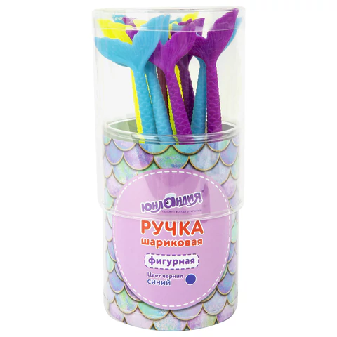 Ручка фигурная шариковая ЮНЛАНДИЯ "Русалка", мягкий силиконовый корпус, ассорти, СИНЯЯ, пишущий узел 0,7 мм, 143777