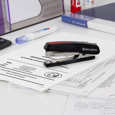 Степлер №10 BRAUBERG "Extra", до 20 листов, антистеплер, черно-красный, 229079