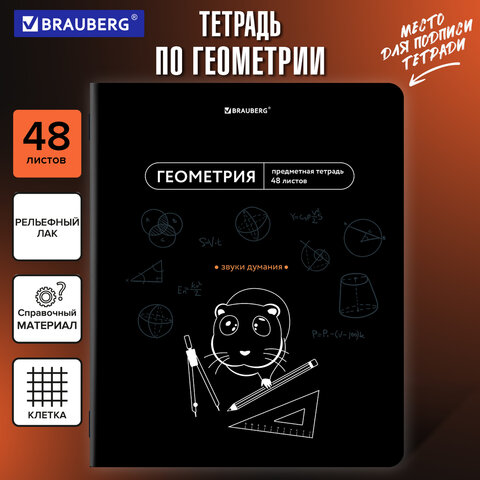 Тетрадь предметная МЕМЫ 48 л., TWIN-лак, ГЕОМЕТРИЯ, клетка, подсказ, BRAUBERG, 405101