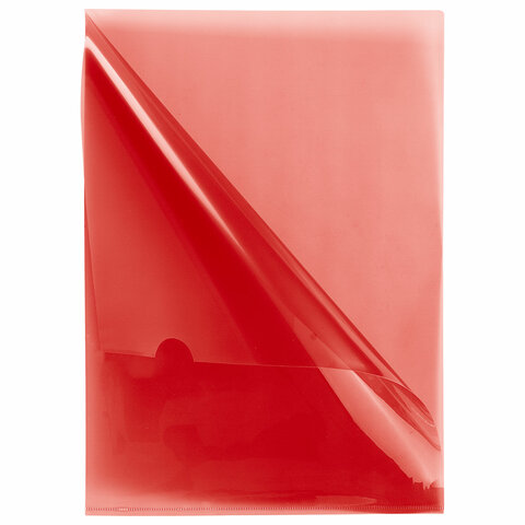 Папка-уголок прозрачная А4 BRAUBERG UNIVERSAL, красная, 0,10 мм, 273047