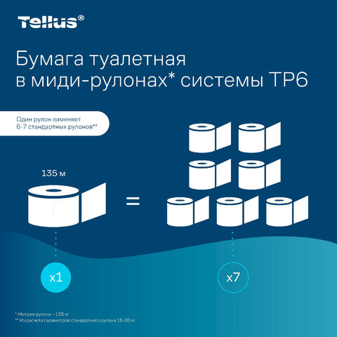 Бумага туалетная 135 м, Tellus/TORK (Система Т6) UNIVERSAL, КОМПЛЕКТ 27 рулонов, белая, 127541