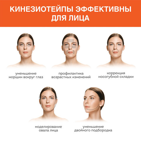 Кинезио тейп/лента для лица, лифтинг эффект, 1 см х 5 м, КОМПЛЕКТ, 5 рулонов, бежевый, DASWERK (ДАСВЕРК), 680009