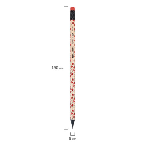 Карандаш чернографитный BRAUBERG "HEARTS", 1 шт., HB, с ластиком, корпус ассорти, 181762