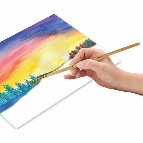 Кисть ПИФАГОР, БЕЛКА, круглая, № 1, деревянная лакированная ручка, с колпачком, 200815