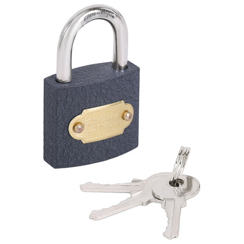 Замок навесной чугунный "Стандарт", ширина 32 мм, английский, 3 ключа, ГРАНДМАСТЕР, 671290