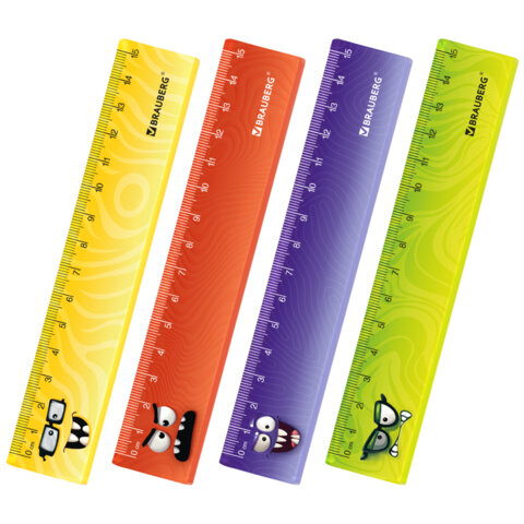 Линейка пластиковая 15 см BRAUBERG "МОНСТРИКИ", тонированная, ассорти, 210866