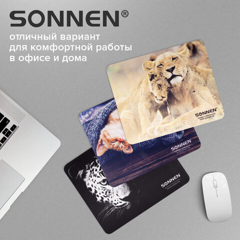 Коврик для мыши SONNEN "LIONS", резина + ткань, 220х180х3 мм, 513310