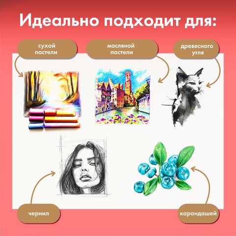 Бумага для пастели АБРАЗИВНАЯ А4, 190х270 мм, в коробке, 40 листов, 10 цветов, 240 г/м2, BRAUBERG ART, 117767
