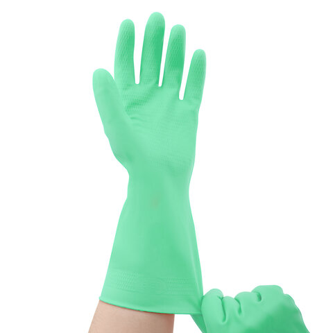 Перчатки VILEDA PROFESSIONAL многоцелевые латексные, МНОГОРАЗОВЫЕ, х/б напыление, ПРОЧНЫЕ, M (средний), зеленый, 174363