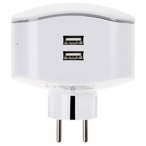 Сетевой разветвитель ЭРА SP-3e 3 розетки + 2 USB, с заземлением, со шторками, 16 А, белый, SP-3e-USB-2A