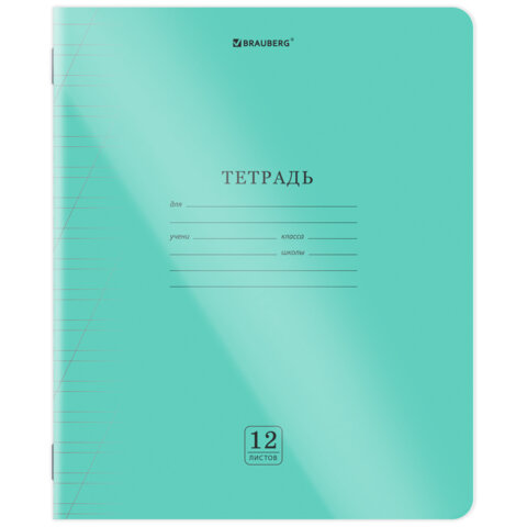 Тетрадь обложка пластик (прозрачный) 12 л., косая линия, BRAUBERG "Smart Cover", ЗЕЛЕНАЯ, 405021