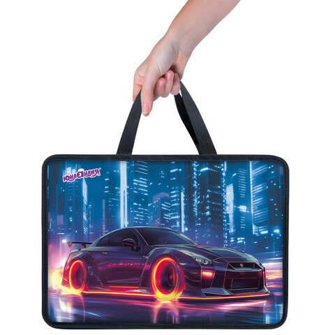 Папка на молнии с ручками ЮНЛАНДИЯ А4, 1 отделение, пластик, 80 мм, "Fire wheels", 273364