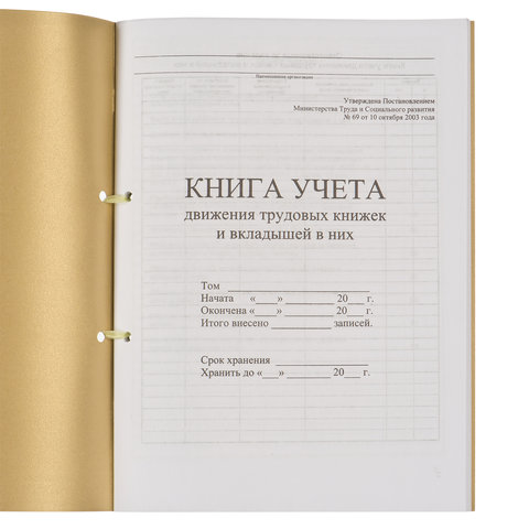 Книга учета движения трудовых книжек и вкладышей к ним, 32 л., сшивка, плобма, обложка ПВХ, 130203, КД-01