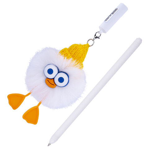 Ручка с пушистой подвеской шариковая FUNSTER (ФАНСТЕР) "FLUFFY DUCK", СИНЯЯ, ассорти, пишущий узел 0,7 мм, 144525
