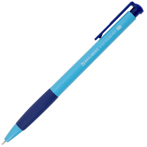 Ручки шариковые автоматические BRAUBERG A-30 COLOR MIX "WRITING 3.0", КОМПЛЕКТ 12 ШТ., СИНИЕ, узел 0,5 мм, линия 0,25 мм, 144342
