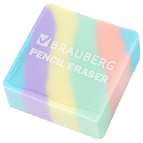 Ластик кросс-серия PASTEL, 34х34х14 мм, квадратный, ассорти, ЭКО ПВХ, BRAUBERG, 273210