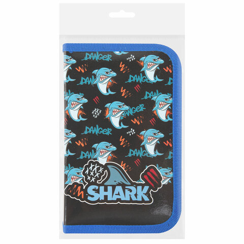 Пенал ПИФАГОР, 1 отделение, ламинированный картон, 19х11 см, "Angry shark", 272243