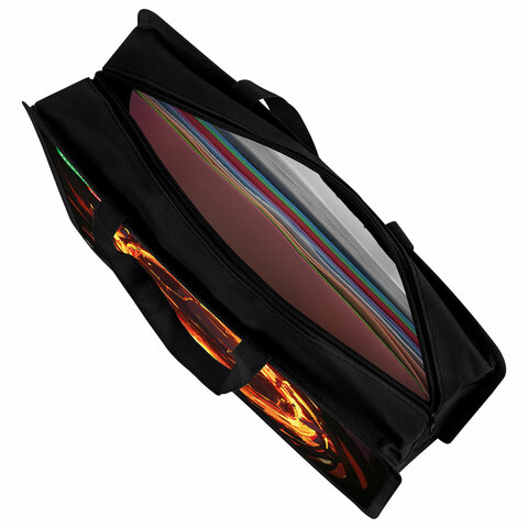 Папка на молнии с ручками BRAUBERG KIDS А4, 1 отделение, пластик, 100 мм, "Fire split", 273378