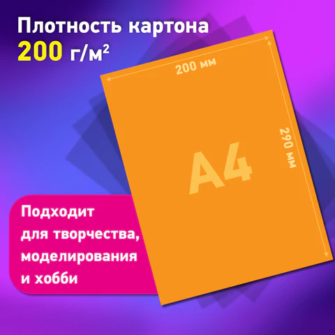 Набор картона БЕЛЫЙ + ЦВЕТНОЙ А4 немелованный, 10 листов (белый 4 листа + цветной 6 листов), в папке, BRAUBERG, 116631