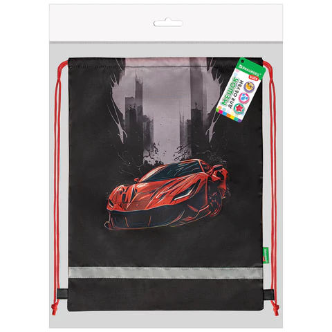 Мешок для обуви BRAUBERG KIDS, светоотражающая полоса, 46х36 см, "Red car", 272392