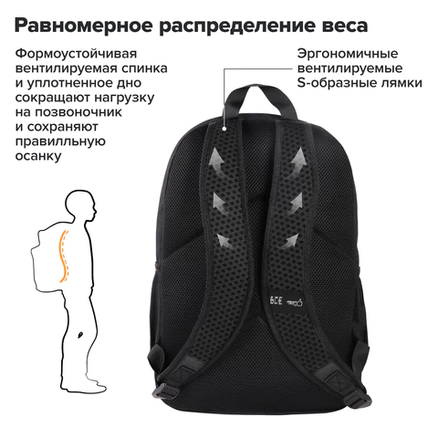 Рюкзак BRAUBERG FASHION CITY универсальный, 2 отделения, "Norm", черный, 46х31х15 см, 272573