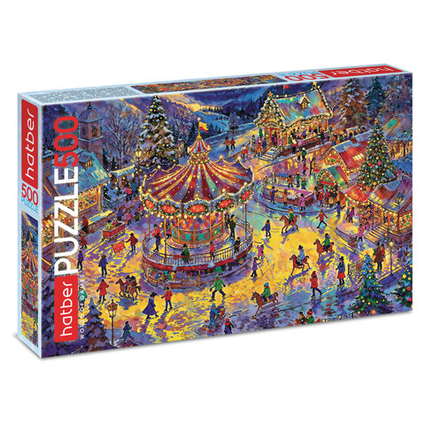 Пазл картонный 500 элементов АССОРТИ, 14 дизайнов, 330х480 мм, HATBER