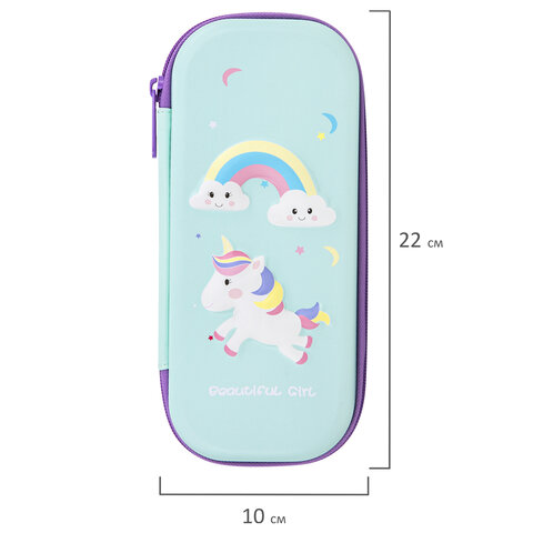 Пенал BRAUBERG, 1 отделение, 1 откидная планка, EVA 3D, 22х10х5 см, "Unicorn", 270699