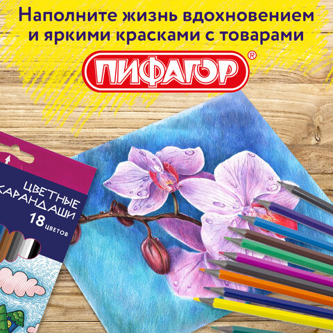 Карандаши цветные ПИФАГОР "СКАЗОЧНЫЙ ГОРОД", 18 цветов, шестигранные, 181584
