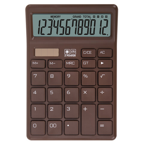 Калькулятор настольный BRAUBERG CH-12-BR (153х103 мм),12 разрядов, двойное питание, коричневый, 272961