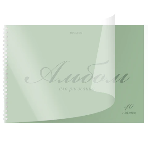 Альбом для рисования, пластиковая обложка, А4, 40 л., гребень, BRAUBERG, 210х297 мм, ОДНОТОННЫЕ (4 вида), 107681