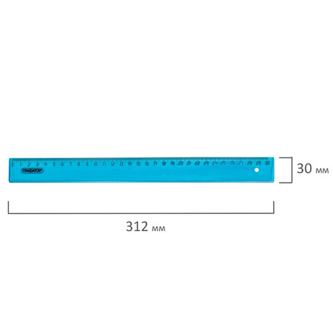 Линейка пластиковая 30 см, ПИФАГОР, прозрачная, неоновая, ассорти, 210609
