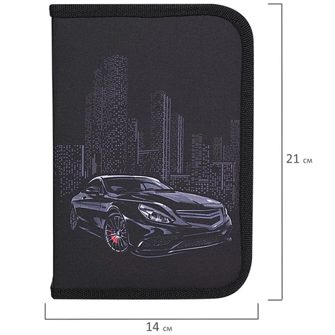 Пенал BRAUBERG, 1 отделение, 1 откидная планка, полиэстер, 21х14 см, "Night Car", 271522