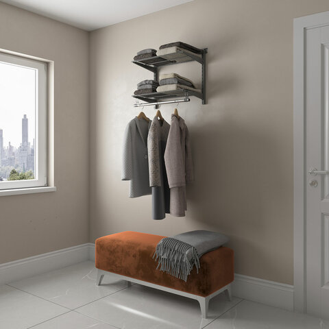 Гардеробная система BASIC G60S, 530х640х350 мм, 2 полки, 1 штанга, графит, S70299913415