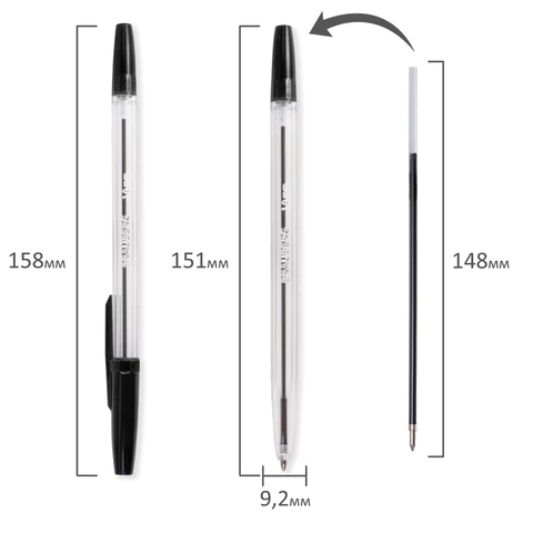 Ручка шариковая BRAUBERG "Line", ЧЕРНАЯ, корпус прозрачный, узел 1 мм, линия письма 0,5 мм, 141098