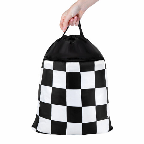 Мешок для обуви BRAUBERG БОЛЬШОЙ, с ручкой, карман на молнии, сетка, 49х41 см, "Black and White", 273452