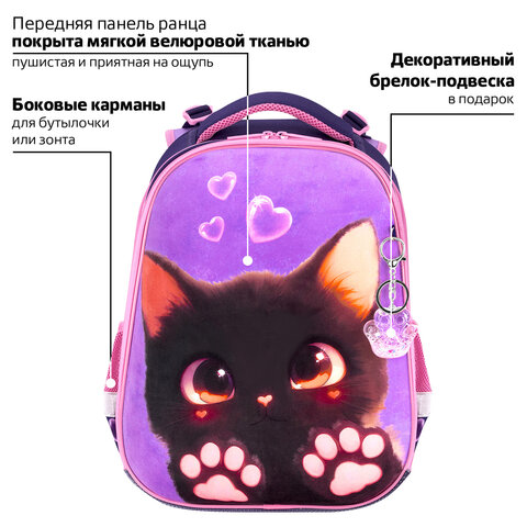 Ранец BRAUBERG PREMIUM, 2 отделения, с брелоком, "Paw prints", велюровая панель, 38х29х16 см, 273098