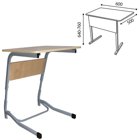 Стол-парта 1-местный регулируемый "Олимп", 600х500х640-760мм, рост 4-6, серый каркас, ЛДСП клён