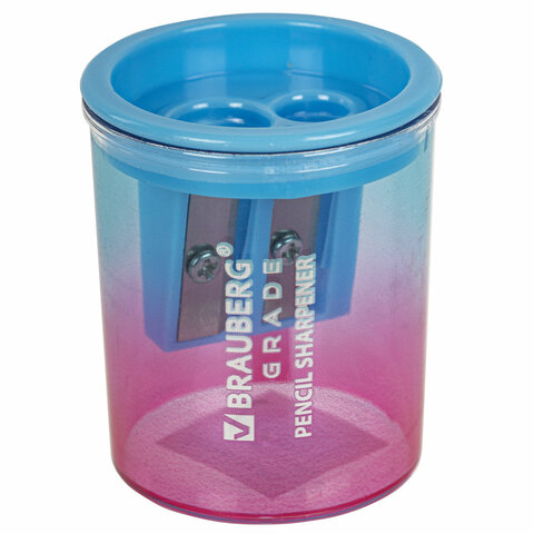Точилка для классических и утолщенных карандашей BRAUBERG "Grade", 2 отверстия, с контейнером, 271998