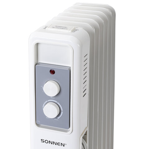 Обогреватель масляный SONNEN DFS-7E, 7 секций, 1500 Вт, 3 режима, механическое управление, белый, 457779
