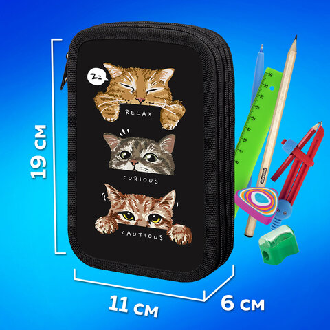 Пенал ПИФАГОР, 3 отделения, ламинированный картон, 19х11 см, "Cool trio", 273486