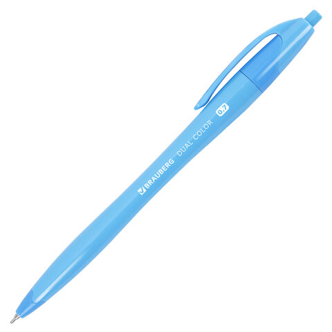 Ручка шариковая автоматическая масляная BRAUBERG "DUAL COLOR", СИНЯЯ, игольчатый наконечник 0,7 мм, линия письма 0,35 мм, 144327