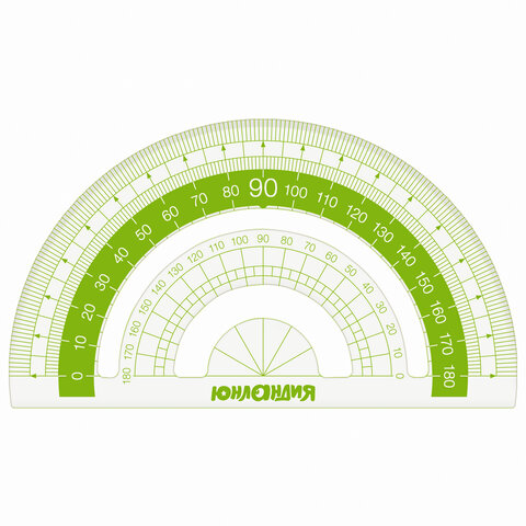 Набор чертежный ЮНЛАНДИЯ "ГЕОМЕТРИЯ" (линейка 18 см, 2 треугольника, транспортир), зеленая шкала, 210740