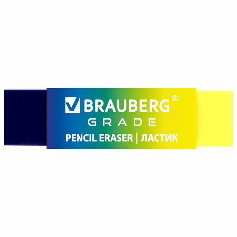 Ластик полупрозрачный BRAUBERG "Grade", 60x15x10 мм, картонный держатель, цвет ассорти, 271997