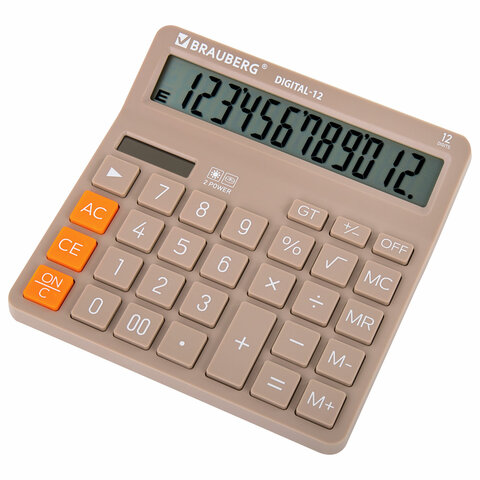 Калькулятор настольный BRAUBERG DIGITAL-12-BG (151х152 мм), 12 разрядов, двойное питание, БЕЖЕВЫЙ, 272970