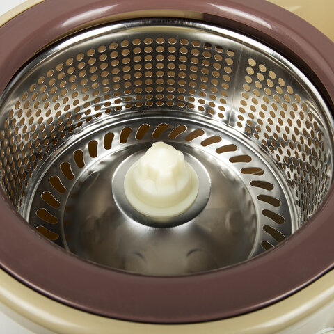 Швабра с отжимом и ведром 7л/5л, отжим центрифуга / рукоятка, 2 круглые насадки, крепление кольцо, бежевый, LAIMA, 607488