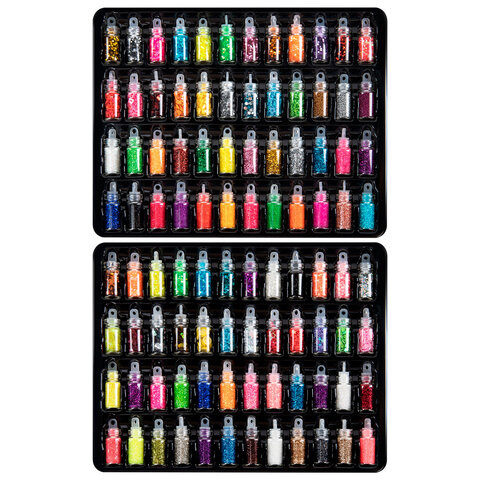 Блестки для декора НАБОР 96 видов по 2 грамма, в стеклянных тубах, ОСТРОВ СОКРОВИЩ, 665682