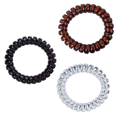 Резинки для волос НАБОР 3 шт., диаметр 5,5 см, пружинка, чёрный, серебристый, коричневый, MONTE VITA (МОНТЕ ВИТА), 457057