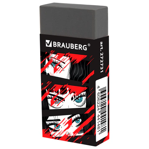 Ластик BRAUBERG "ANIME", 50х24х10 мм, прямоугольный, картоннный держатель, экологичный ПВХ, ассорти, 272731