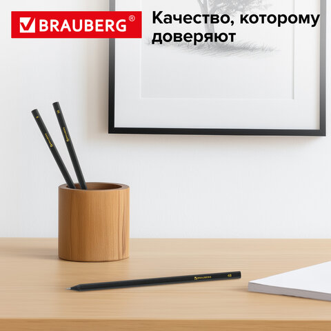 Карандаши чернографитные BRAUBERG НАБОР 12 шт., "Black Jack", 2Н-4В, без резинки, черные, дерево, заточенные, 180620
