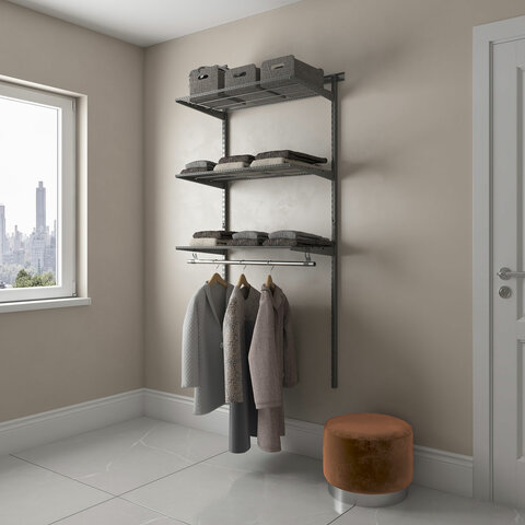 Гардеробная система BASIC G90, 2050х930х450 мм, 3 полки, 1 штанга, графит, S70299914515